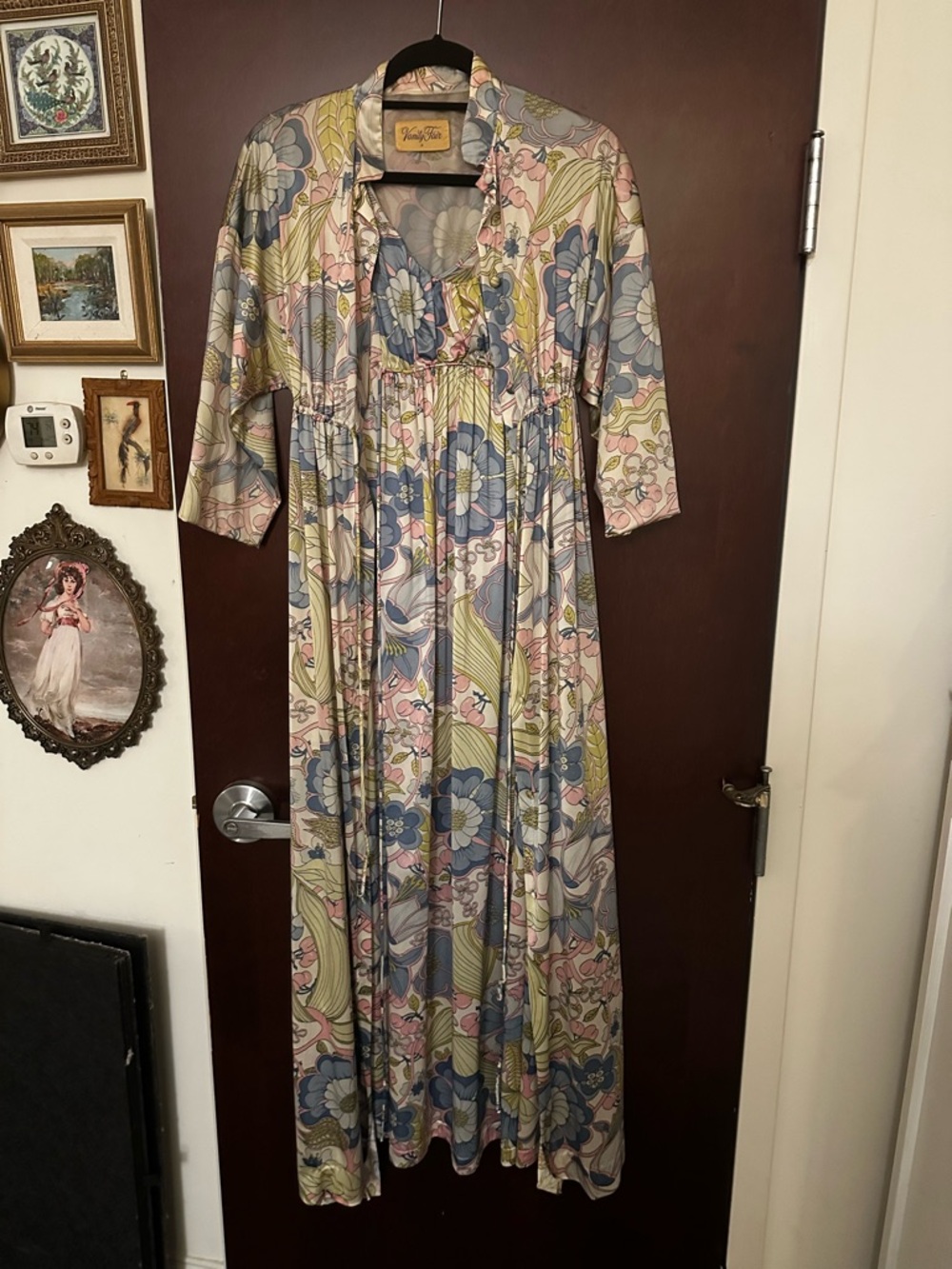 Vanity Fair Pastel Floral Maxi Dress Lounger Set in Pink & Blue Vintage 1960s